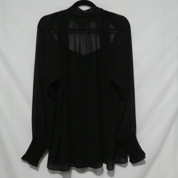 MICHEL STUDIO COLLECTION | size 16 | Black Sheer Button-Up Blouse With Neck Tie - Picture 2 of 14